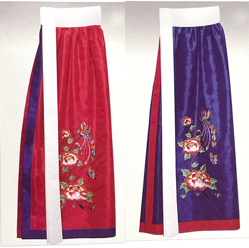 홍색, 남색치마 (자미사, 목단수) 빨강치마 신복 무속의상 무속옷