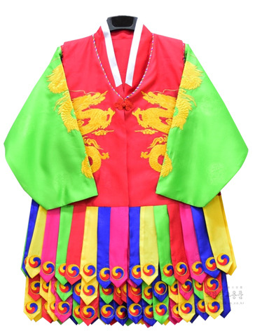 홍색/연두 작두복 (달가라, 황금용) 작두모자 포함