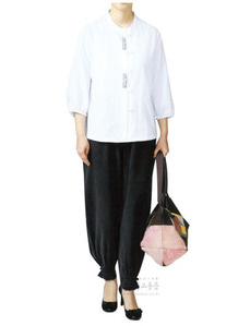 여자생활복 2p (흰색검정바지 회색회색바지 흰색분홍바지 분홍분홍바지 여름용) 면옷