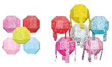 천연한지 연꽃문양 팔각등 (5색혼합) 1박스 (6cm-10개, 8cm-10개, 10.5cm-10개)